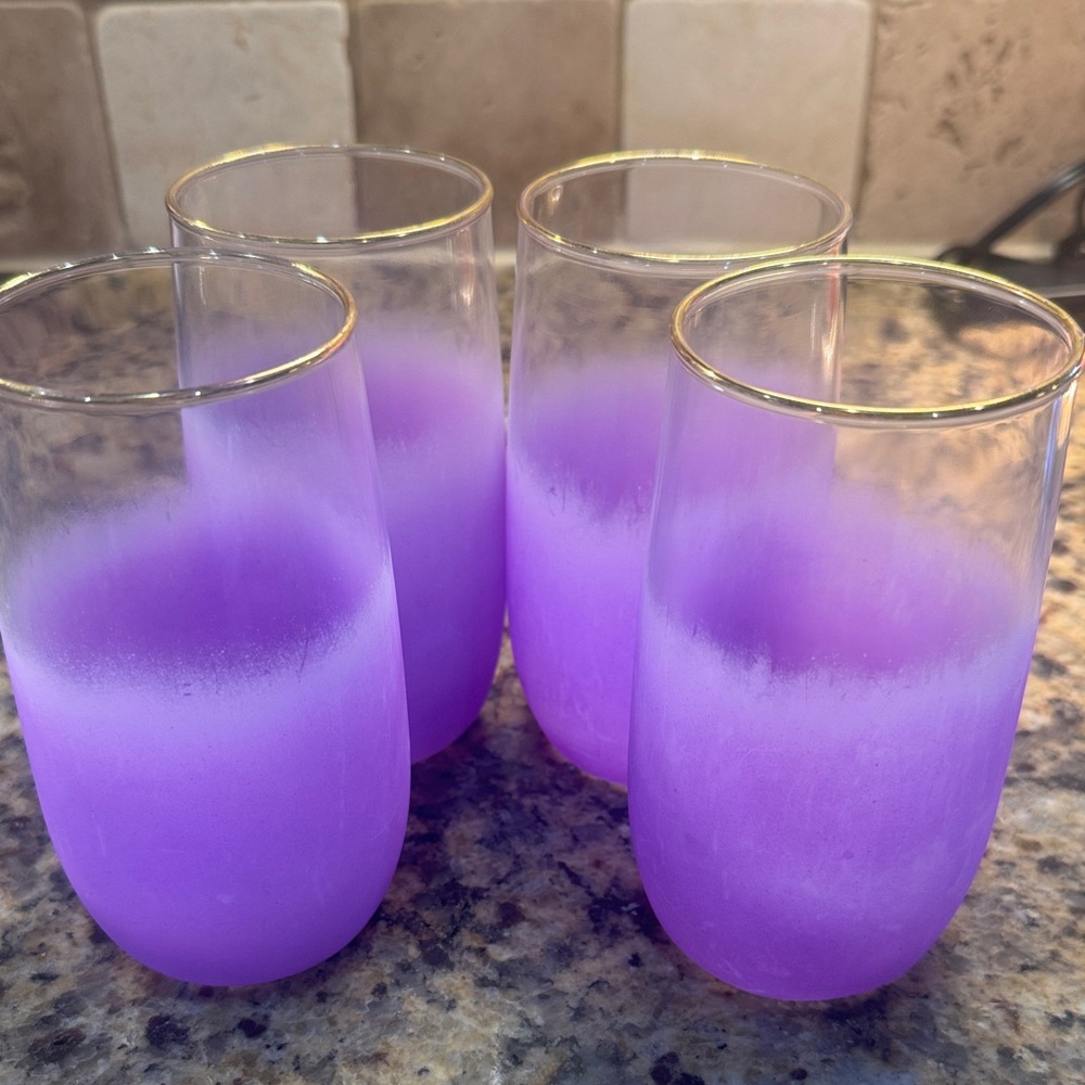 Mid Century Set‎ 4 Blendo Frosted Purple Ombré Juice Glasses with Gold Rims